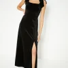 Hot Oasis Petite Velvet Tie Shoulder Dress Black