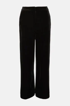 Sale Oasis Petite Velvet Wide Leg Trouser Black