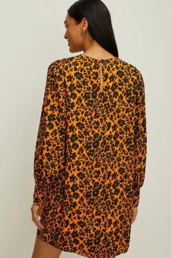 Online Oasis Petite Volume Sleeve Floral Shift Dress Orange