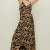 Outlet Oasis Petite Zebra Strappy Cami Wrap Dress Tan