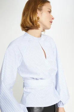 Sale Oasis Pin High Neck Peplum Blouse Stripe