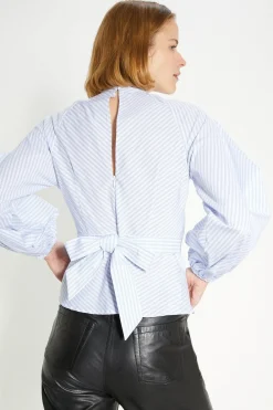 Sale Oasis Pin High Neck Peplum Blouse Stripe