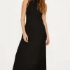 Hot Oasis Pique Halterneck Aline Midi Dress Black