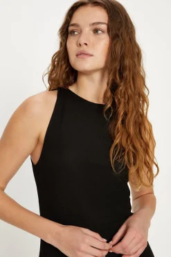 Hot Oasis Pique Halterneck Aline Midi Dress Black