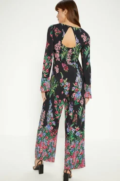 New Oasis Placement Border Floral Jumpsuit Black