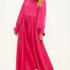 Fashion Oasis Plain Satin Jacquard Spot Tie Cuff Midi Dress Pink