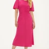 Online Oasis Plain Stretch Crepe Ruched Front Midi Dress Pink