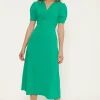 Best Oasis Plain Stretch Crepe Twist Front Midi Dress Green