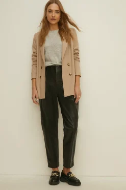 Online Oasis Pleat Detail Straight Leg Leather Trouser Black