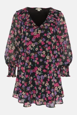 Clearance Oasis Pleated V Neck Floral Skater Dress Multi