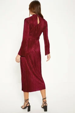 Best Oasis Plisse Belted Midi Dress Berry