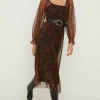 Online Oasis Plisse Scoop Neck Midi Dress Leopard