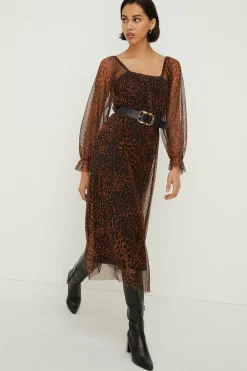 Online Oasis Plisse Scoop Neck Midi Dress Leopard