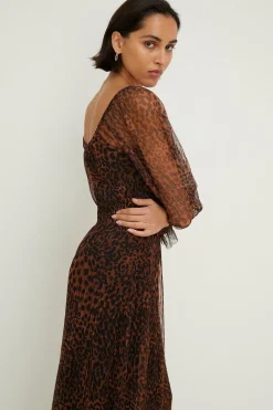 Online Oasis Plisse Scoop Neck Midi Dress Leopard