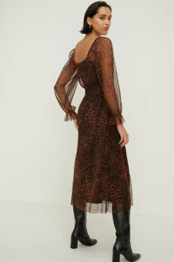 Online Oasis Plisse Scoop Neck Midi Dress Leopard