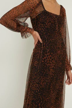 Online Oasis Plisse Scoop Neck Midi Dress Leopard