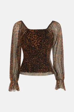 Clearance Oasis Plisse Scoop Neck Top Leopard