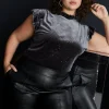Hot Oasis Plus Glitter Velvet Frill Sleeveless Top Grey