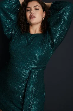 Best Oasis Plus Sequin Belted Crew Neck Shift Dress Green