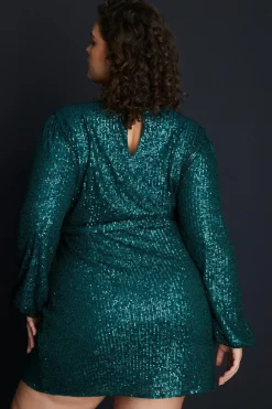 Best Oasis Plus Sequin Belted Crew Neck Shift Dress Green