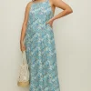 Outlet Oasis Plus Size Abstract Print Trapeze Maxi Dress Blue