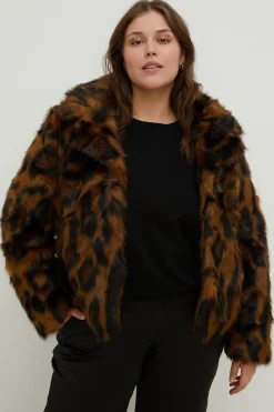 Best Oasis Plus Size Animal Faux Fur Collared Coat Brown