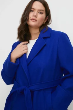 Sale Oasis Plus Size Belted Wrap Turn Up Cuff Coat Cobalt