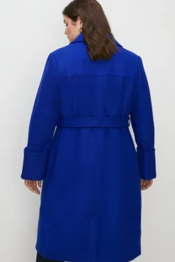 Sale Oasis Plus Size Belted Wrap Turn Up Cuff Coat Cobalt