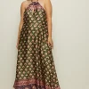 Hot Oasis Plus Size Border Placement Printed Halter Dress Khaki