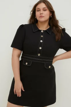 New Oasis Plus Size Button Detail Shift Dress Black