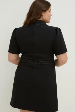 New Oasis Plus Size Button Detail Shift Dress Black