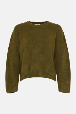 New Oasis Plus Size Cosy Rib Detail Crew Neck Jumper Green Olive