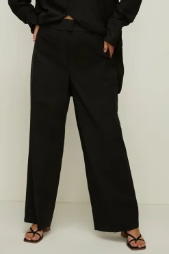 Sale Oasis Plus Size Cotton Sateen Wide Leg Trouser Black