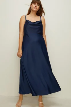 Hot Oasis Plus Size Cowl Double Strap Midi Dress Navy