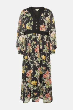 Sale Oasis Plus Size Dark Floral Lace Dobby V Midi Dress Black