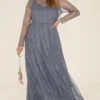 Sale Oasis Plus Size Delicate Lace Long Sleeve Dress Slate Blue
