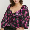 Discount Oasis Plus Size Dobby Satin Floral Tie Front Top Black