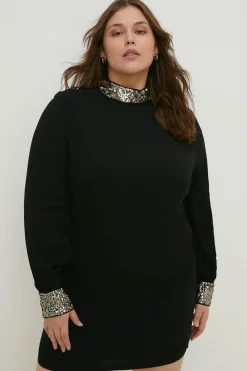 Sale Oasis Plus Size Embellished Shift Dress Black