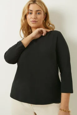 Fashion Oasis Plus Size Essential Cotton Slash Neck Top Black