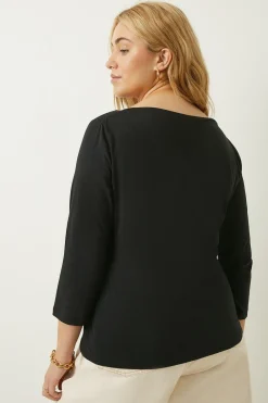 Fashion Oasis Plus Size Essential Cotton Slash Neck Top Black