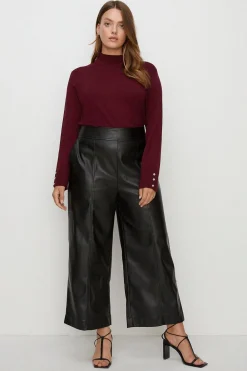 Discount Oasis Plus Size Faux Leather Wide Leg Trouser Black