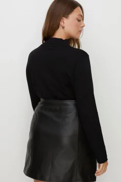 Outlet Oasis Plus Size Faux Leather Zip Through Skirt Black