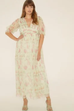 Online Oasis Plus Size Floral Button Detail Mesh Dress Sage