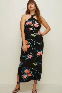 Clearance Oasis Plus Size Floral Printed Multiway Midi Dress Black