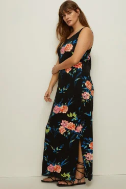 Best Oasis Plus Size Floral Printed Scoop Neck Maxi Dress Black