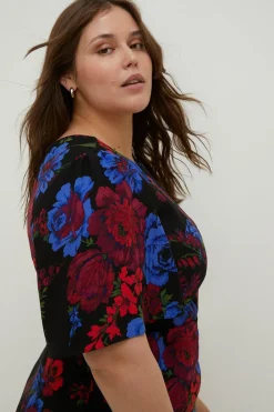 Best Oasis Plus Size Floral Printed Ruched Detail Crepe Mini Dress Multi