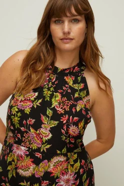 Discount Oasis Plus Size Floral Printed Halter Neck Jumpsuit Black
