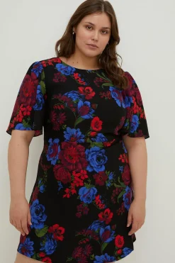 Best Oasis Plus Size Floral Printed Ruched Detail Crepe Mini Dress Multi