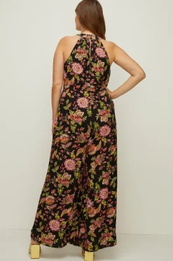 Discount Oasis Plus Size Floral Printed Halter Neck Jumpsuit Black