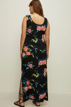 Best Oasis Plus Size Floral Printed Scoop Neck Maxi Dress Black